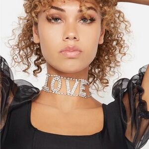 Elegant Silver rhinestone 'LOVE' Choker Necklace